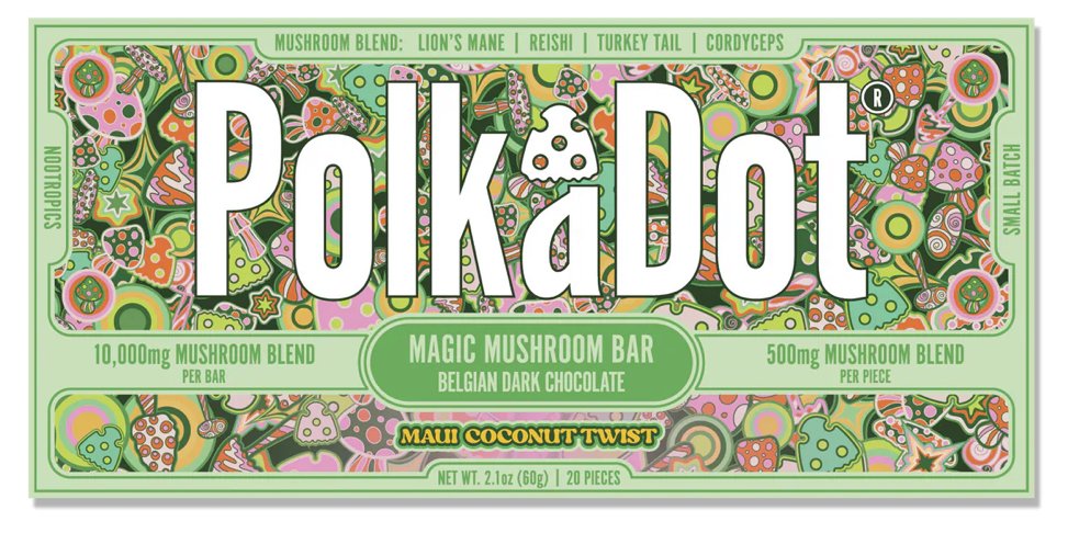 Polkadot Maui Coconut Twist Magic Mushroom Chocolate Bar